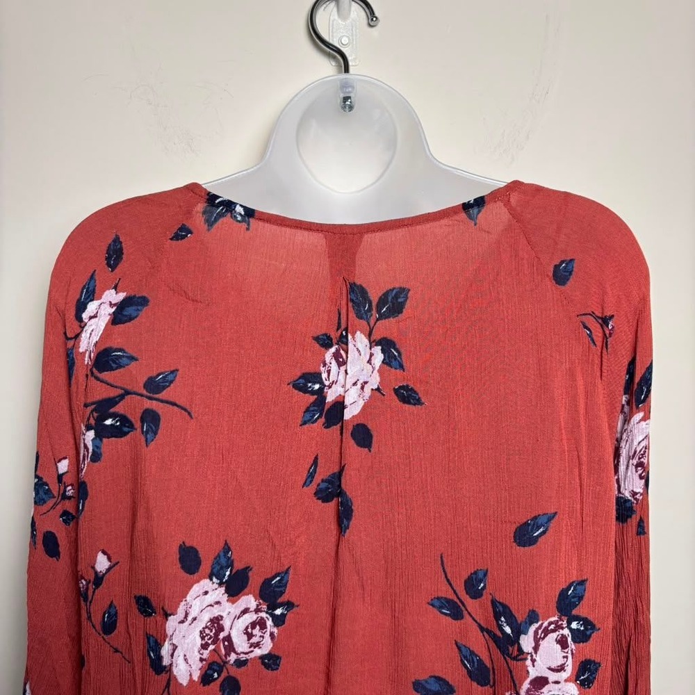 G&F Collection Terracotta Rust Floral Blouse Pintuck Long Sleeve Top Women Large - Picture 6 of 9